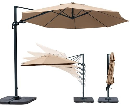 paramondo parapenda Plus Ampelschirm Ampelsonnenschirm, 360° Schwenkbar, Axiale Neigung, Kurbelbedienung, Stahl-Standkreuz und Gestell in Anthrazit, Rund, Creme, Ø 3,5 m