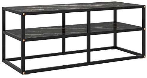 vidaXL TV Schrank Lowboard TV Möbel Tisch Board Sideboard Fernsehtisch Fernsehschrank HiFi-Schrank Schwarz mit Schwarzer Marmor-Optik Glas 100x40x40cm