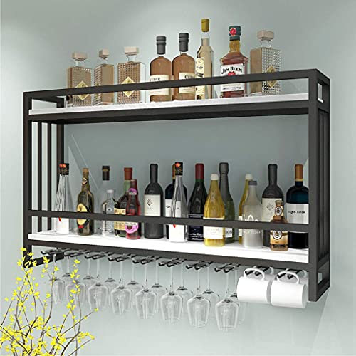 Sywlwxkq Casier à vin Porte-Verre à vin Suspendu Mural Rangement à 2 Couches Étagères pour armoires à vin industrielles Porte-Bouteilles en Fer avec cloisons pour Bars, Caves à vin, Maison,