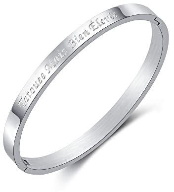 AFSTALR Bracelets Fin en Acier Inoxydable Bracelet pour Femme Personnalisé d’Inspiration d'amitié en Argent Bracelet Jonc Pour Meilleur Ami avec Message Tatouée Mais Bien Élevée Largeur 6mm