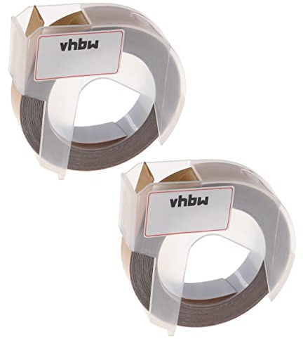 vhbw 2x 3D Prägeband-Schriftband-Kassette kompatibel mit Phomemo E975 | Etiketten-Drucker 3m x 9mm Weiß auf Gold