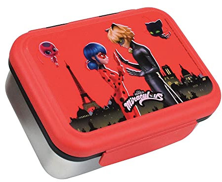 Fun House Miraculous 006086 Ladybug Brotdose für Kinder, Edelstahl, H 6,5 x B 17 x T 13,5 cm, Rot
