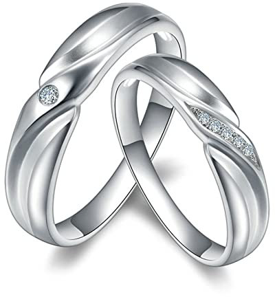 AMDXD Eheringe aus Platin, Streifen Ring Gold Damen 0.042ct Labor Erstellt Diamant, Geburtstag Geschenke für Frauen Mutter Freundin, Echte Goldserie, Silber, Damen Gr.53 (16.9) & Herren Gr.70 (22.3)