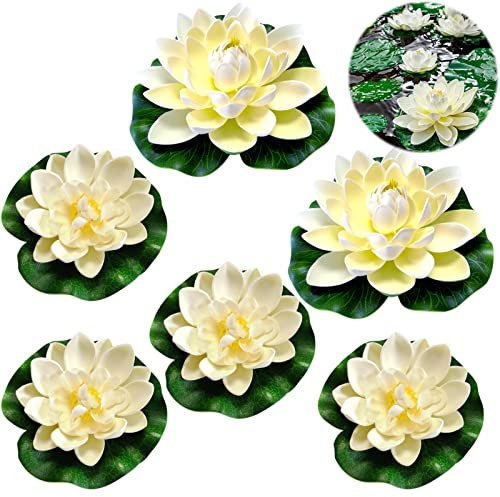 Qunkun 6 Stück Schwimmende Blumen, Künstliche Seerosen, schwimmend Lotusblüten, Lotusblüte Wasserlilie, Eva Lotus Flower Teich für Verwendet in Pools, Aquarien, Bachszenen (10cm×4+17cm×2)