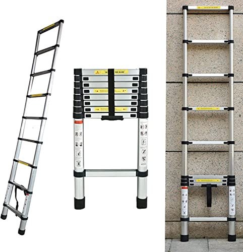 Scala Telescopica in Alluminio, 2,6 m, Scala Multifunzionale, Scala Allungabile Alluminio, Scala Pieghevoli Salvaspazio, Scala Retrattile Multifunzione, Antiscivolo, Portata 150 kg, EN131 