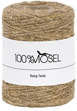 100% Mosel Cordon de Chanvre, en Brun Naturel (2 mm x 100 m), Cordon Durable, Ruban Cadeau Rustique pour Noël & l'Avent, matériel d'emballage
