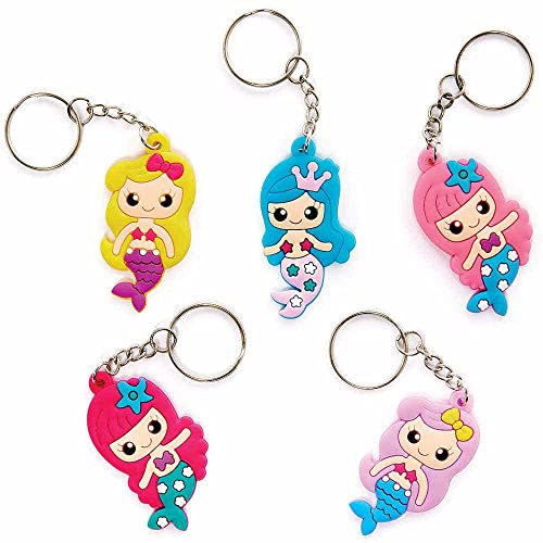 Baker Ross FC948 Meerjungfrau Schlüsselanhänger - 10er Pack, Schlüsselanhänger für Kinder, ideal für Partytüten, Nikolaus, Kindergeburtstag Mitgebsel und kleine Geschenke