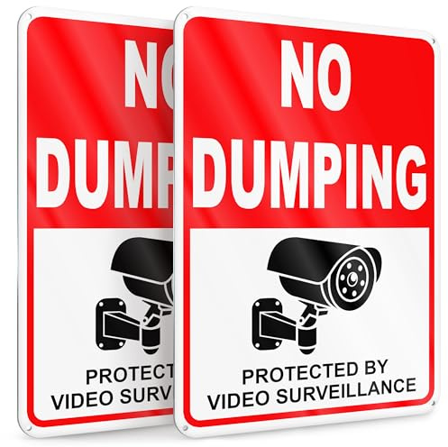 2 PC No Dumping Signs - 10x7 inches Aluminum No Garbage Sign - Video Surveillance - No Littering Outdoor