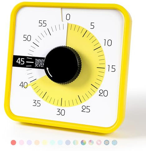 Compte à rebours de 19,1 cm ; minuterie visuelle de 60 Minutes et 1 Heure – Outil pédagogique en Salle de Classe, réunion de Bureau, Compte à rebours mécanique pour Enfants, Jaune