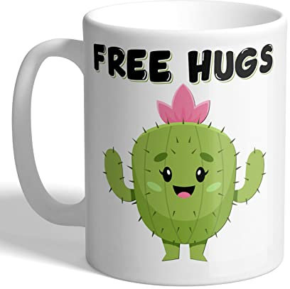 I Love Mugs - Free Hugs - Fanny Cactus Plant Mug, Ceramic, 11fl.oz.