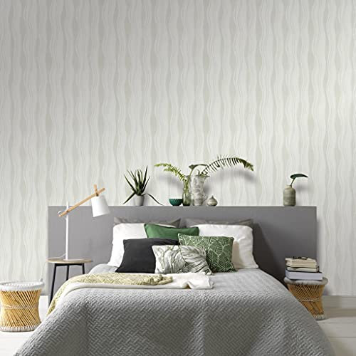 TEKEET Home Furniture 4 Stück Vliestapeten Rollen weiß 0,53 x 10 m Wellen