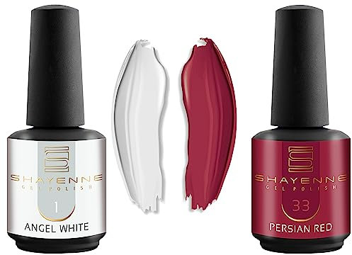 Shayenne 2er Set UV Gel Nagellack 1 Angel White Weiss 15 ml + 33 Persian Red Rot 15 ml UV LED Lampe Farblack Gellack Nagel Lack Nail Polish Nagelgel Shellac (30 ml)