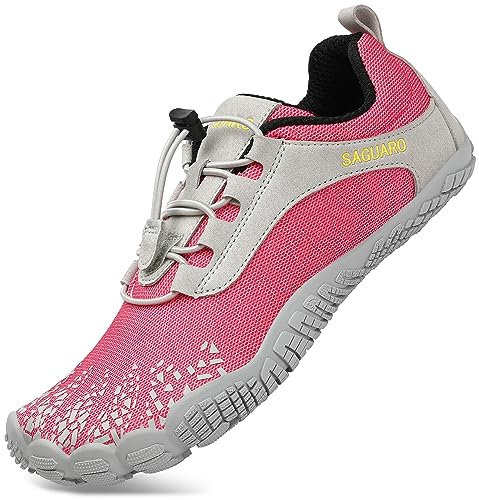 SAGUARO Barfuss Schuhe Damen Barfußschuhe Herren Zehenschuhe rutschfest Atmungsaktive Barefoot Shoes Indoor & Outdoor Barfussschuhe mit Breiter Zehenbox & Zero Drop Solhe, Hellrosa, 39 EU