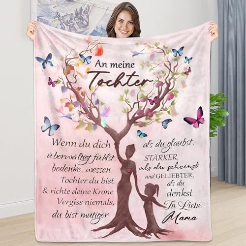 LDFHOIN Personalisierte Kuscheldecke Tochter Geschenke von Mama, Tochter Geschenke für Geburtstag Decke mit Spruch, Flanell Mikrofaser Plüsch Kuscheldecke Geburtstagsgeschenk 150x200cm