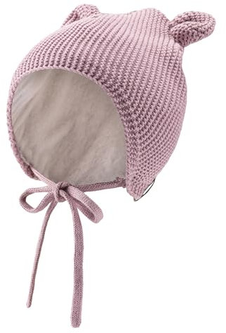 Sterntaler Strickmütze aus Baumwolle (Bio) - GOTS Mädchen Baby Strickmütze mit kleinen, angesetzten Öhrchen - Wintermütze mit flauschigem Baumwollfutter, Ohrenklappen und Bindeband - Rosenholz, 39