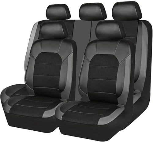 QUHOGJU Auto Leder Sitzschoner Set für Peugeot 5008 (5seats) 2017-2023, 5-Sitze Wasserdicht Anti-Rutsch Comfort Autositz Sitzschoner, Kompatibel für Airbag, Auto Innere Schutz Zubehör,A/Black-Gray