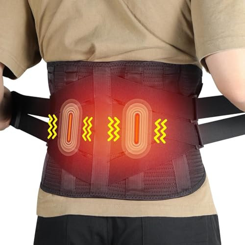 GINEKOO Vibrationsmassage Wärmegürtel, Verstellbare Rückenmassagegerät mit Heizung gegen Rückenschmerzen, 5000mAh Akku Heizgürtel mit 3 Wärmestufen & 4 Massagemoden für Bandscheibenvorfälle,Ischias-XL