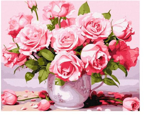 7 Artists Malen nach Zahlen Erwachsene mit Rahmen Pink Roses Set 40x50 cm - Leinwand mit Pinseln, Acrylfarben für Malen Erwachsene