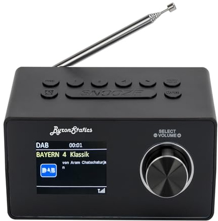 ByronStatics DAB Digital Radio, Mains Powered Portable DAB+ FM Radios, Bluetooth, Color Display, Dual Alarms & Sleep Timer, Perfect for Home, Office or Outdoors Use, Black