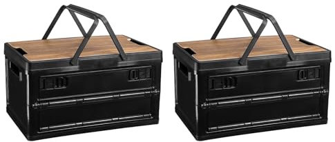 PATIKIL Collapsible Storage Bins with Lids and Handle, 2 Pcs 30L 8Gal Plastic Camping Storage Box Stackable Side Opening Organizer Basket for Car Rv Office Home, Black