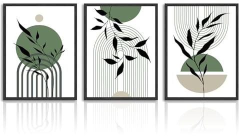 NymphFable A3 ungerahmt Boho Leinwand Wandposter Salbeigrün Geometrische Liniendrucke, abstrakte minimalistische Wanddekoration Poster für Schlafzimmer Wohnzimmer 3er Set