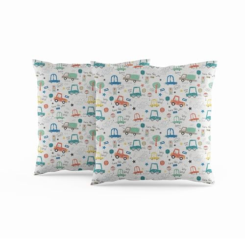 ggaimwf KinderKissen Bezügen Kleines Auto Fahrzeug Transport Cartoon Quadratischer Kissenhüllen aus Leinenoptik für Kinderzimmer Spielzimmer Schlafsofa Doppelseitig Kissen 40x40cm 2er-Set
