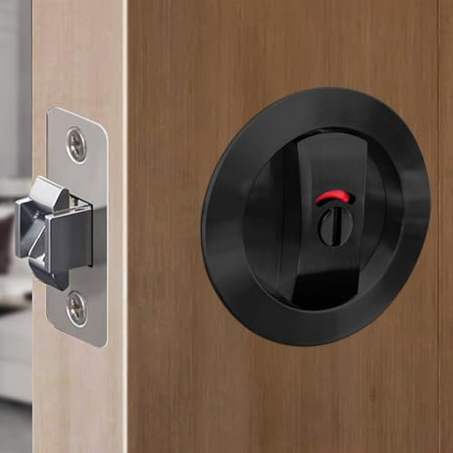 SANGRENSHEN Sliding Door Lock Pocket Door Indicator Lock Flush Handles Latch Privacy Bed/Bath Latch for 3cm to 5cm Thickness Door Black