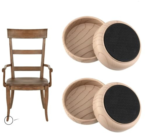 PGKDYC 4pcs Wood, Rubber Chair Leg Floor Protectors, Round, Light Wood Grain Color, Shock Absorption, Rubber Grip, for Beds, Chairs, Desks, Dressing Tables, Sofas, Stools, Upright Pianos with Wheels
