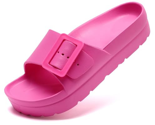 Waysoland Sommer Sandalen Damen mit Orthopädischen Sohlen, Dicke Sohlen, Ultra Kissen, einstellbare Schnalle (Rosa rot, 39 EU)