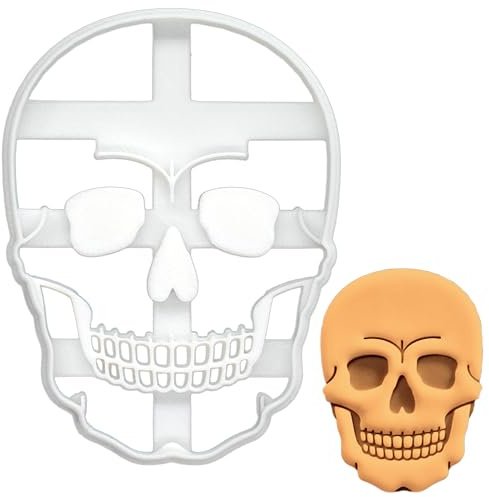 BAKERLOGY Anatomischer menschlicher Schädel Ausstechform - Halloween Ausstecher, Detailliertes Keksausstecher, Ideal für Fondant, Keksteig, Ton