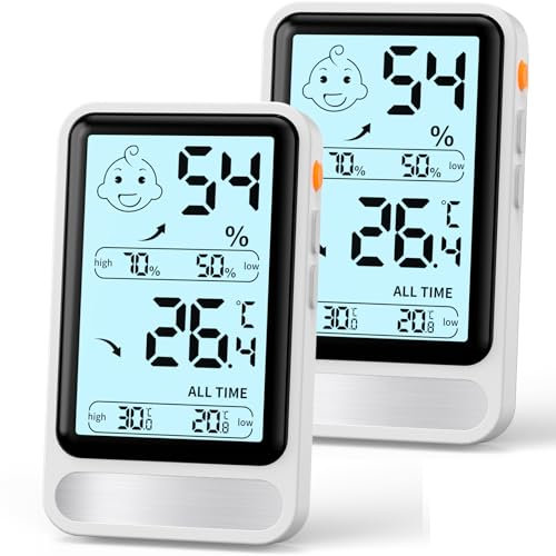 PAIRIER Thermomètre hygromètre numérique pour l'intérieur - Grand écran LCD avec éclairage - Enregistrement MIN/MAX - Thermomètre d'intérieur pour salon et serre - Blanc