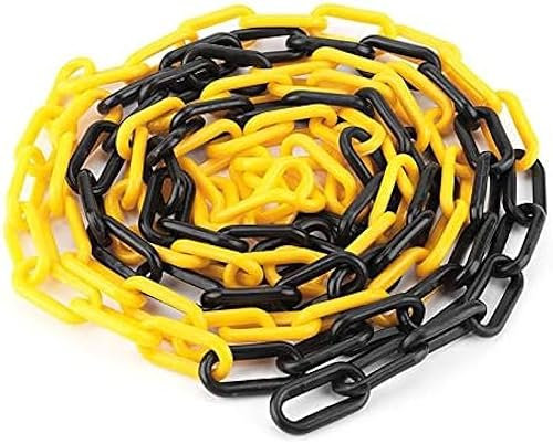 Yellow and Black Barrier Chain with 2 Plastic Hooks 10mm x 25m Ideal for Link Repair Plastic Chain Fencing and Posts High Visibility and Durable