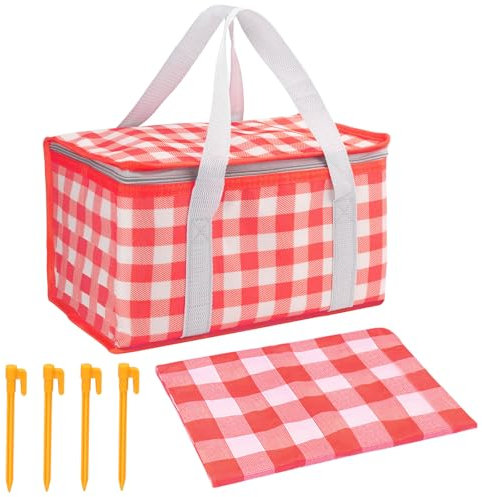Huakaile Isolierte Picknickkörbe, 35 x 20 x 20 cm, mit Picknickdecke, 180 x 180 cm, tragbare, wasserdichte, isolierte Taschen, Kühltaschen, Strandtaschen für heiße oder kalte Outdoor-Aktivitäten,