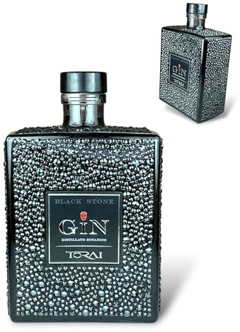 Gin Italiano Secco e Intenso, Botaniche Autoctone della zona di Bassano del Grappa, Bottiglia Gioiello con Cristalli Neri, Scatola Regalo, vol 40%, 70cl