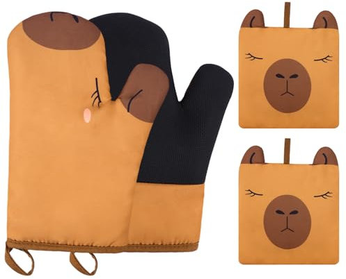 Capybara Ofenhandschuhe Topflappen Set,Backhandschuhe Ofenhandschuhe,rutschfeste Topfhandschuhe 4er-Set,Topfhandschuhe Kochhandschuhe Backhandschuhe