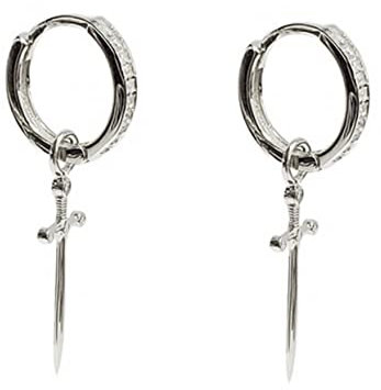 CALLARON Elegant Rhinestones Dangle Earrings Small Loop Earrings Sword Pendant Fashion Jewelry for Women Girls Teens White Gold