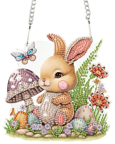 Generisch DIY Diamond Painting Türkranz Osterkranz Hase Diamond Painting Anhänger mit Kette Osterei Diamant Malerei Fensterbilder Ostern Kranz Set für Wand Und Eingang Dekoration-Osterei Hase