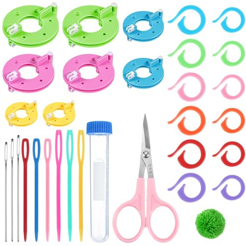 8 Stück Pom Pom Maker Set Bommel Maker Kunststoff Pompom Maker Set 4 Größen Fluff Ball Nadel Diy Pompoms Handwerk Puppe Making Kits Inklusive Schere, Markiernadel, Metallnadel