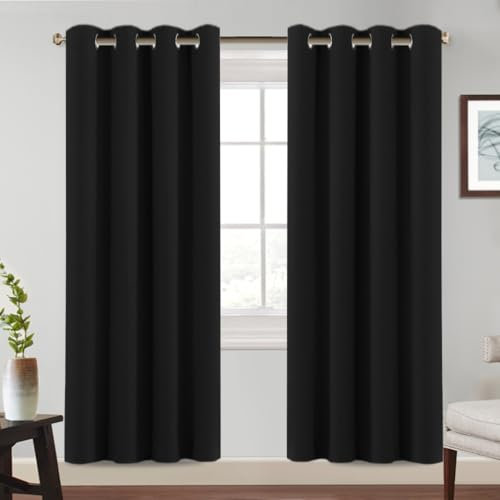 BellaHills Rideau Salon Occultant,Rideaux et Draperies Intérieurs Isolation Thermique et Anti-Lumière 2 Panneaux,140x240cm,Noir