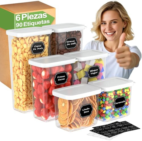 Homhut Vorratsdosen mit Deckel Luftdicht, 6er Vorratsbehälter mit Deckel, Aufbewahrungsbox Küche Aufbewahrung, Luftdichte Vorratsdosen, Vorratsdose für Mehl Zucker Müsli