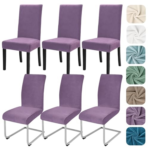 Alishomtll Set di 6 coprisedia elasticizzati in velluto elasticizzato, lavabili e rimovibili, per cucina, ristorante, hotel, banchetti, matrimoni (grigio-lilla, 6 pezzi)