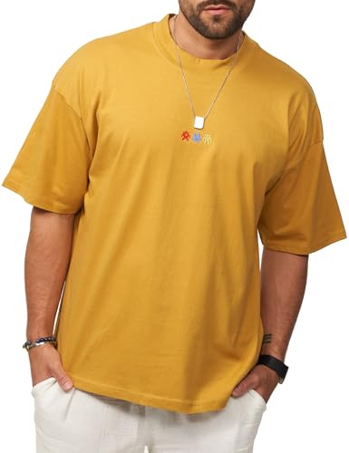 Soulstar Herren T-Shirt Oversized Fit Kurzarm 100% Baumwolle Rundhals Male Tee Crew-Neck Männer Oberteil S2_8-BIT-Mustard-XL