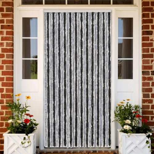 NQJIBUE Item-Fly Vorhang aus Chenille, 100 x 220 cm, Grau und Schwarz