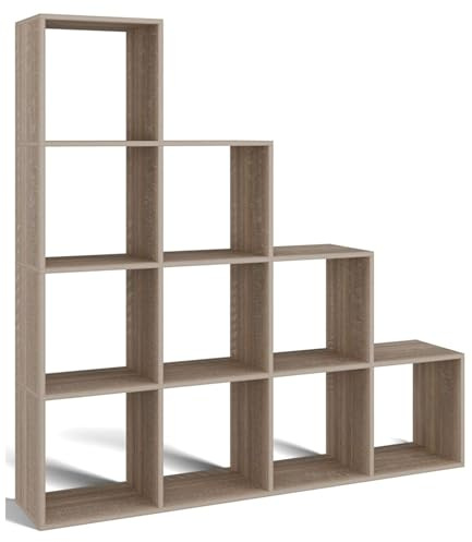 Selsey Stufenregal Stepi 153x153x30 cm - Flexibles Wandregal - Laminierte Spanplatte, PVC-Kanten - Für Wohnzimmer, Büro, Flur Sonoma-Eiche, Selbstmontage - Ideal als Raumteiler