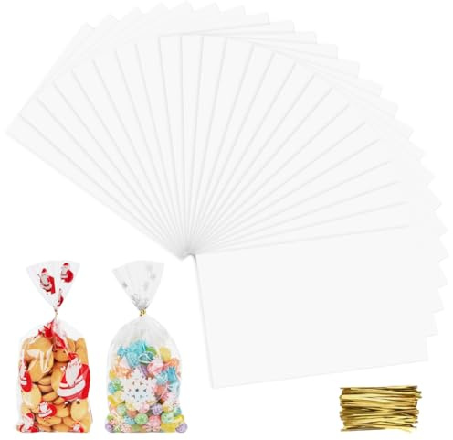 100 Stück Durchsichtige Cellophantüten, Zellophantüten 22x30 cm, Groß Kekstüten Transparent Enthält 100 Kabelbinder, Transparente Tütchen für Süßigkeiten für Die Verpackung von Bonbon-Partygeschenken