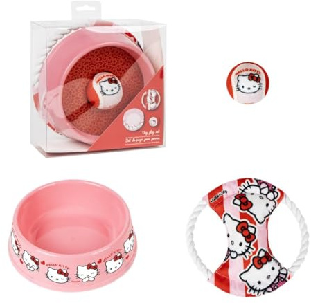 CERDÁ Life's Little Moments Hello Kitty Set für Haustiere mit Futternapf, Ball und Seilspielzeug