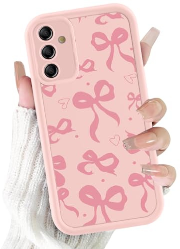 Kivlclri Cover per Samsung Galaxy A14 5G 6,8, Cellulare Rosa Silicone Morbido Custodia per telefono Aesthetic Rosa Fiocco Cuore Motivo Disegno Protezione Fotocamera Antiurto Case per Ragazze Donne