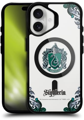 Head Case Designs Offizielle Harry Potter Slytherin Häuser Black Shockproof Bumper Case [Military Grade Protection] Compatible with Apple iPhone 16 and Compatible with MagSafe