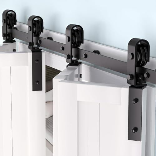 72/6FT Bi-Folding Sliding Barn Door Hardware Kit for 4 Doors, Heavy Duty Bi Fold Barn Door Hardware Track Kit Fit Four 17 Bifold Doors, Smoothly & Quietly, No Doors