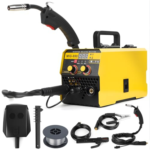 Poste à Souder MIG, 140 A, 220 V, Machine de Soudage Fil Fourré 3 en 1, MIG avec/sans Gaz, Lift TIG, MMA, Inverter IGBT, Soudeuse Portable avec Affichage Numérique LED